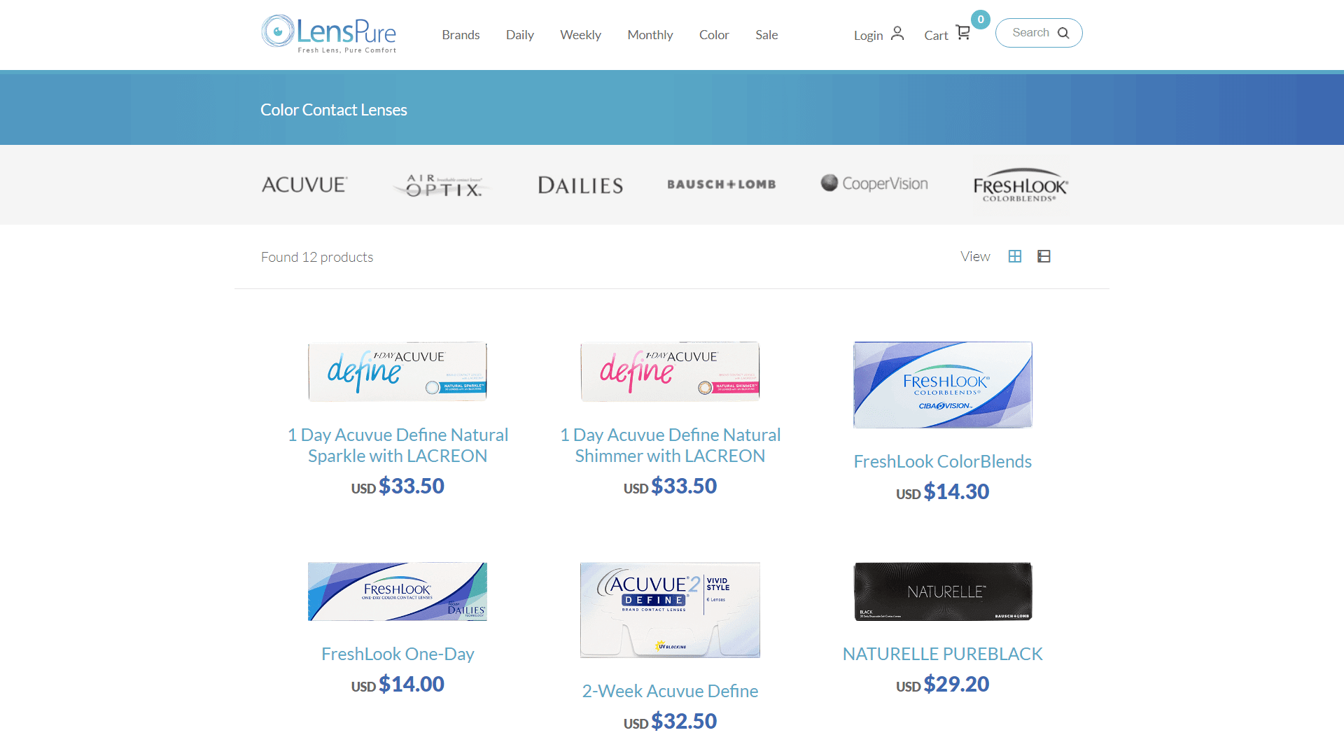 Color contact lens selection LensPure