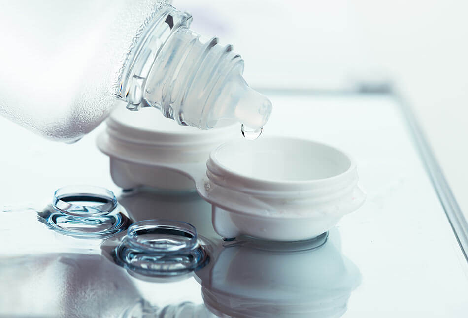 contact lenses, contact case and solution