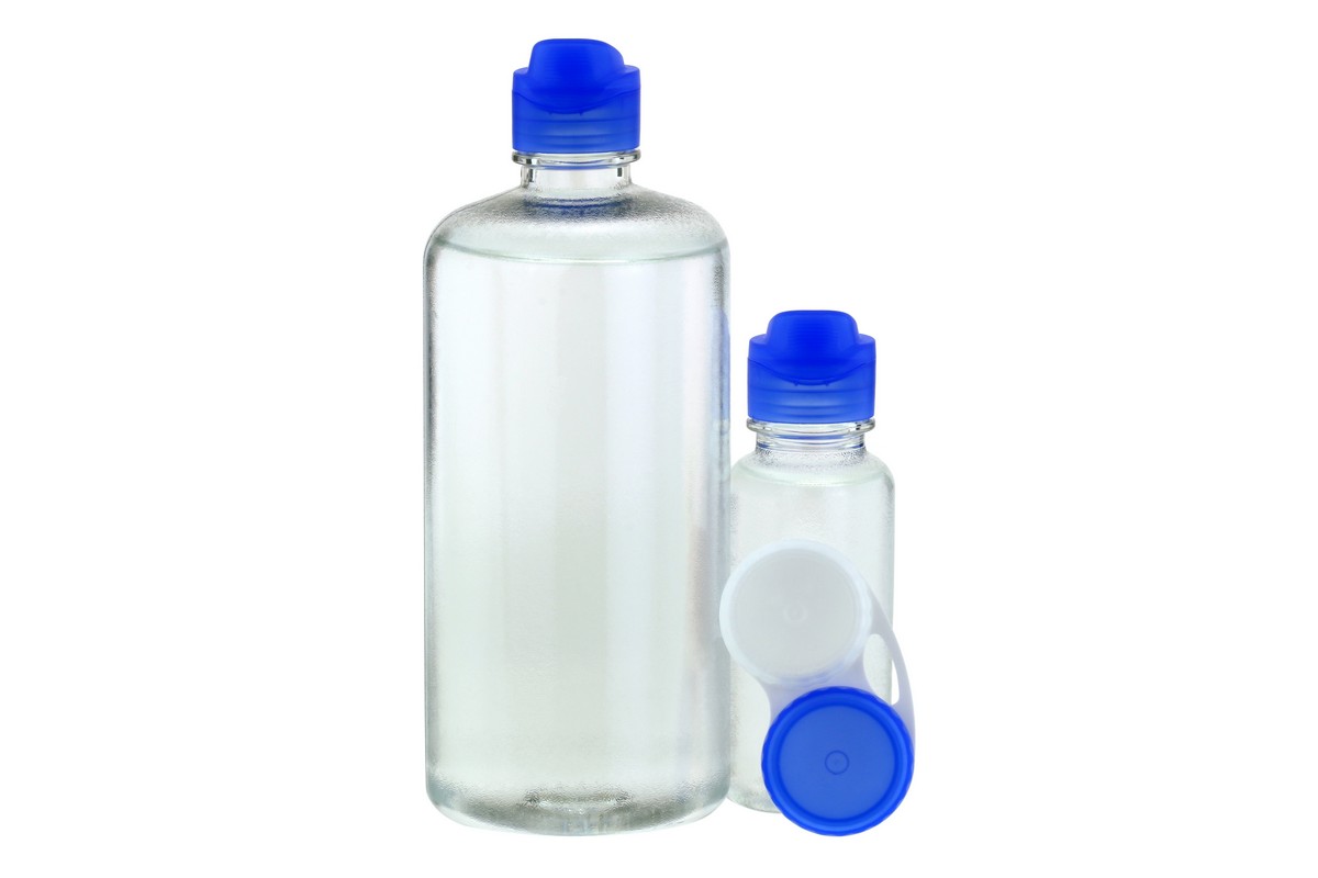 contact solution bottles and case