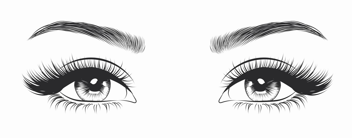 hand-drawn eyes with eyebrows and lashes