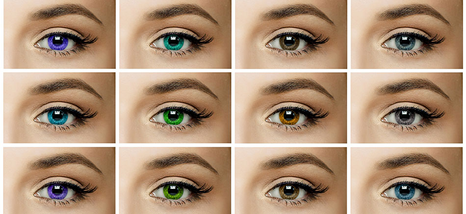eyes with different colored contact lenses
