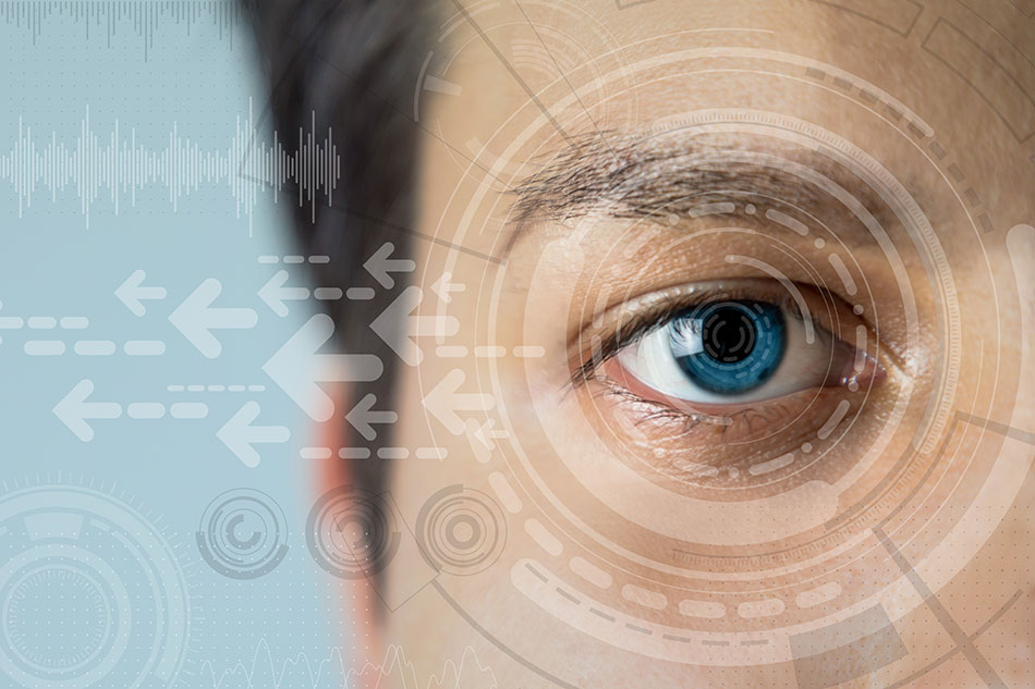 Man with contact lens and futuristic display